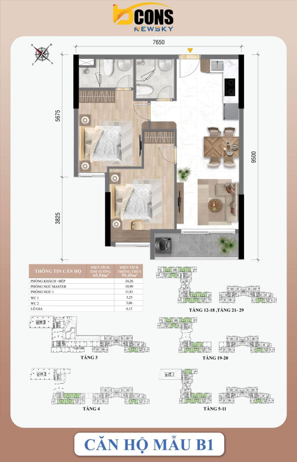 Layout căn hộ Emerald 68