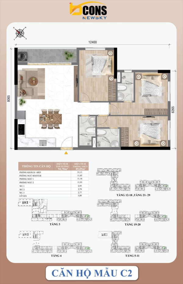 Layout căn hộ Emerald 68