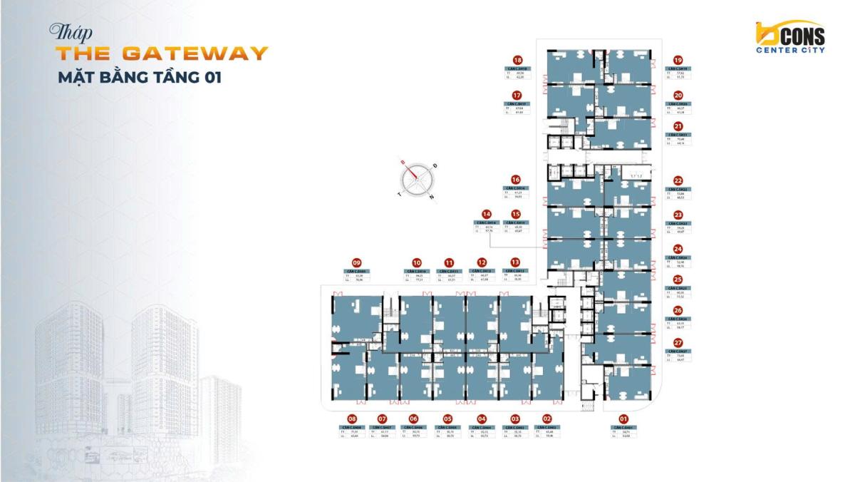 Mặt bằng Bcons Center City tầng 1