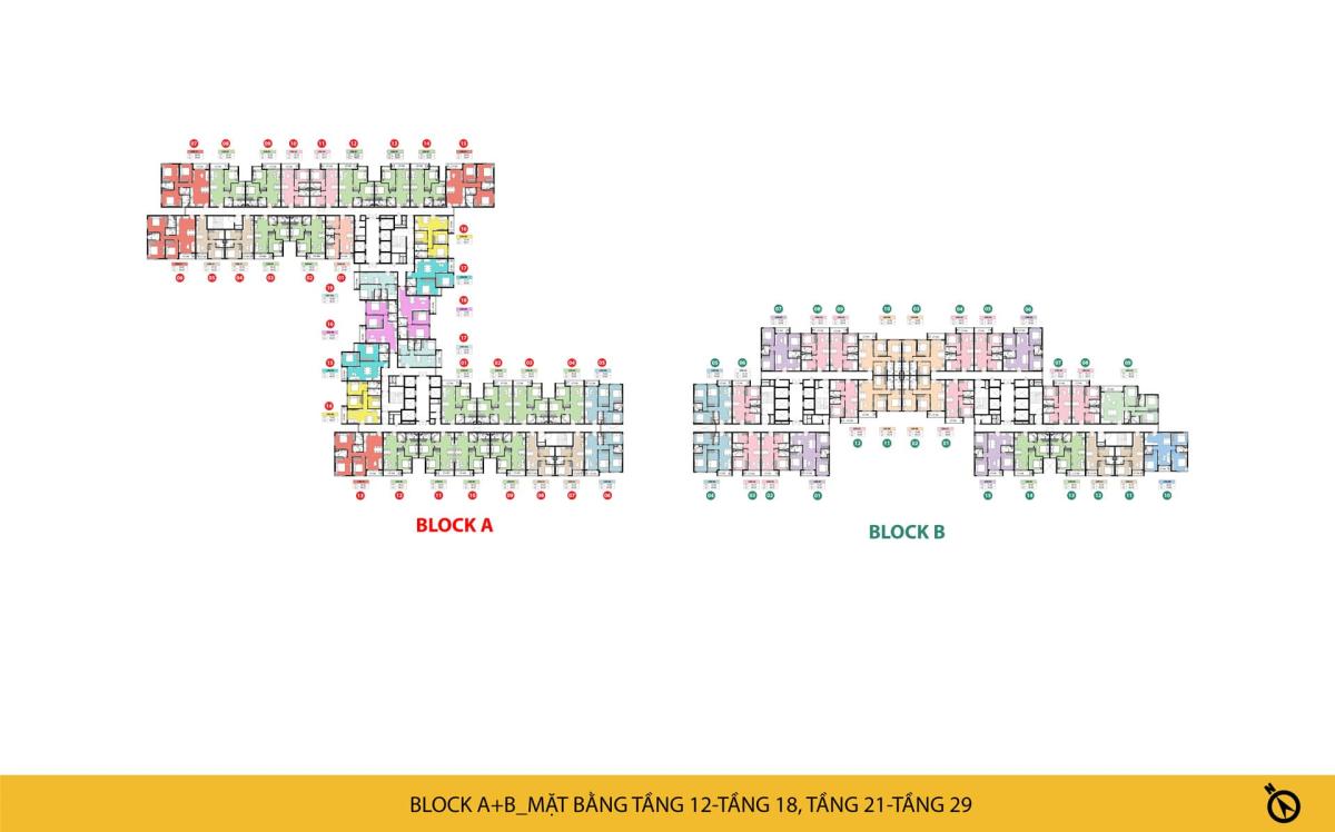Mặt bằng Bcons New SKy tầng 12, 18 và 21-29